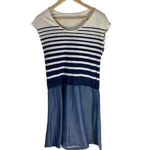 Comptoir DesCottoniers Navy Striped Chambray Skirted Dress Sz XS